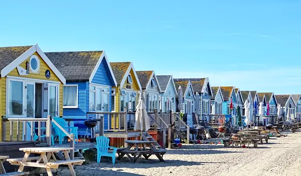 wooden houses at Bournemouth beach