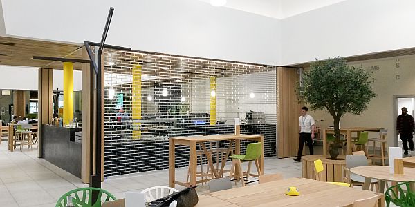 Chainlink roller grille in restaurant bar