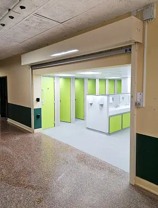 The CL200 Roller grille at Heathfield toilet blocks in the open position