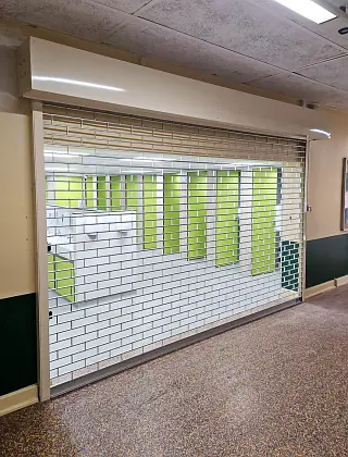 The CL200 Roller grille at Heathfield toilet blocks in the closed position