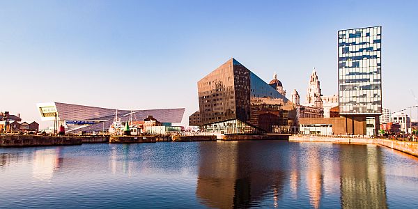 Buildings at Albert Dock waterfront in Liverpool