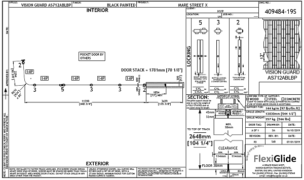 Plan drawing of flexiglude shutter at mare street
