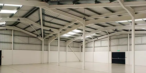 Interior of a newly rebuilt industrial warehouse