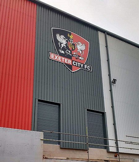 pair of security shutters at the Exeter City FC stadium