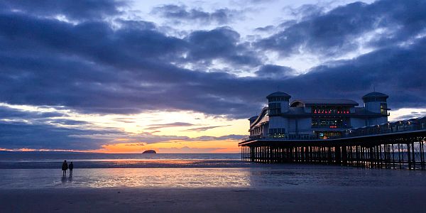 Evening light at the seafront and Pier of Weston-Super-Mare