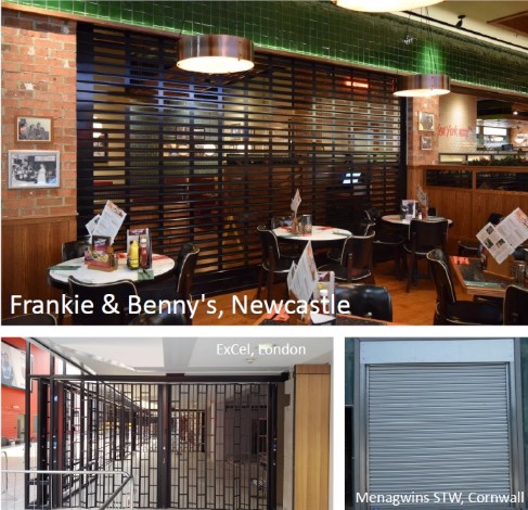 Punched aluminium roller shutter in a bar, Vision Guard Sliding Shutter, and Galvanised steel roller shutter